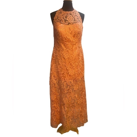 Maggie Sottero Dresses & Skirts - Maggie Sorttero -Flirt Halter Coral Pink Lace Dress w/ Mini Dress Slip-size 14